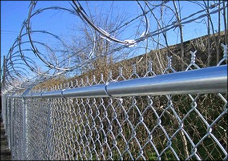 Perimeter Security Fence with Chain Link Mesh Fabric and Barbed Wire