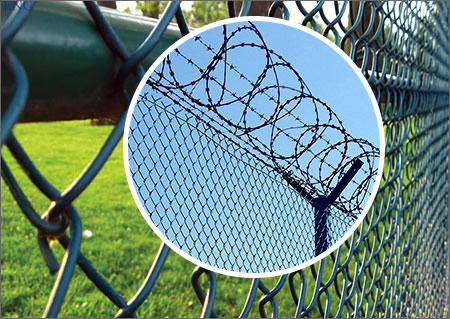 Airport Security Fence Framework with 2 strand concertina razor wire